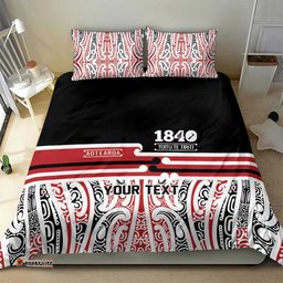 Personalised Toitu Te Tiriti Aotearoa 1840 Bedding Set Red Kowhaiwhai Puhoro LT9