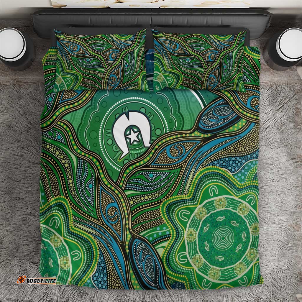 Torres Strait Islands Bedding Set Indigenous Ocean Wave Dot Green Color TS04