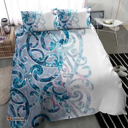 Turquoise Paua Shell Maori Bedding Set Koru Kowhaiwhai LT7