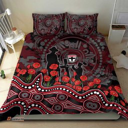St Kilda Saints ANZAC Day Bedding Set Indigenous Dot Art with Poppy Flower Tribute TS04