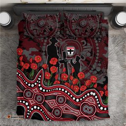 St Kilda Saints ANZAC Day Bedding Set Indigenous Dot Art with Poppy Flower Tribute TS04