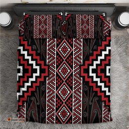 Red Tukutuku Pattern Aotearoa Bedding Set Niho Taniwha and Puhoro Motifs LT7