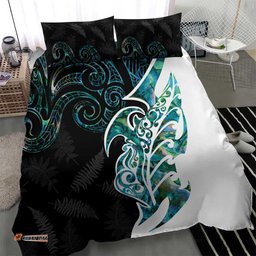 Proud Aotearoa Bedding Set Maori Silver Fern Mix Paua Shell Pattern LT14