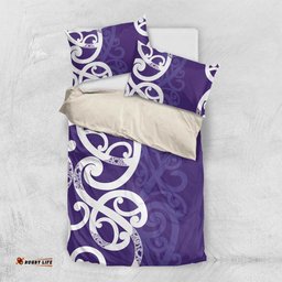 Violet Green Maori Bedding Set Koru Kowhaiwhai LT7