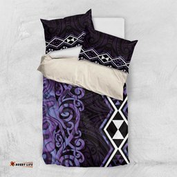 Purple Aotearoa Bedding Set Taniko Motifs With Paua Shell Kowhaiwhai LT14