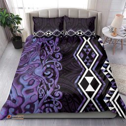 Purple Aotearoa Bedding Set Taniko Motifs With Paua Shell Kowhaiwhai LT14