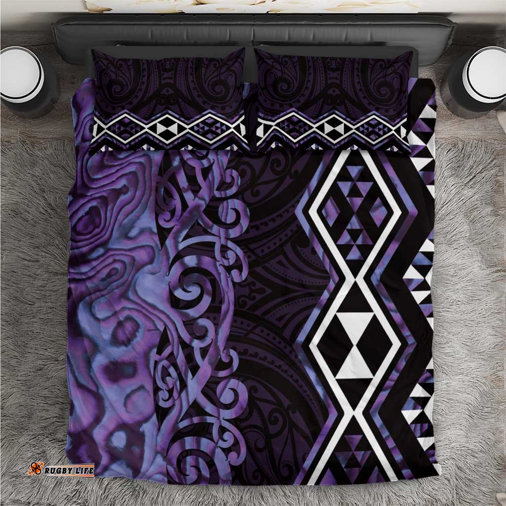 Purple Aotearoa Bedding Set Taniko Motifs With Paua Shell Kowhaiwhai LT14