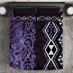 Purple Aotearoa Bedding Set Taniko Motifs With Paua Shell Kowhaiwhai LT14