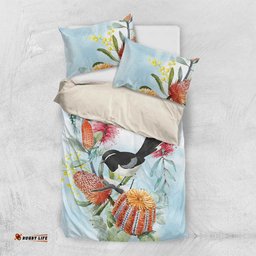 Willie wagtail Australia Bedding Set Banksia Bottlebrushes Watercolor Stylized LT14