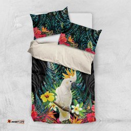 Sulphur-crested Cockatoo New Zealand Bedding Set Paua Shell Aotearoa Maori Tropical Flowers LT14