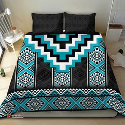 Turquoise Taniko Pattern Aotearoa Bedding Set Niho Taniwha Mix Poutama LT14