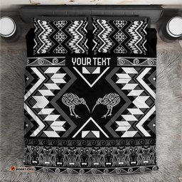 Personalised Taniko Motifs Aotearoa Bedding Set Waitangi Kowhaiwhai Kiwi - Monochrome LT7