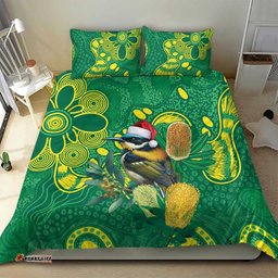 Aussie Honeyeaters Banksia Christmas Bedding Set Aboriginal Dots Painting Green Motif LT9