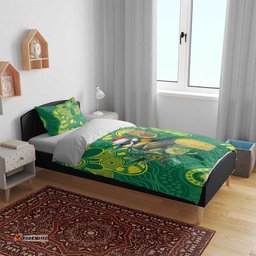 Aussie Honeyeaters Banksia Christmas Bedding Set Aboriginal Dots Painting Green Motif LT9