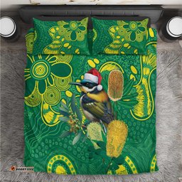 Aussie Honeyeaters Banksia Christmas Bedding Set Aboriginal Dots Painting Green Motif LT9
