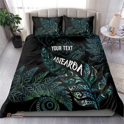 Aotearoa Personalized Lawn Bowls Maori Bedding Set New Zealand Paua Shell Tribal Silver Fern LT7