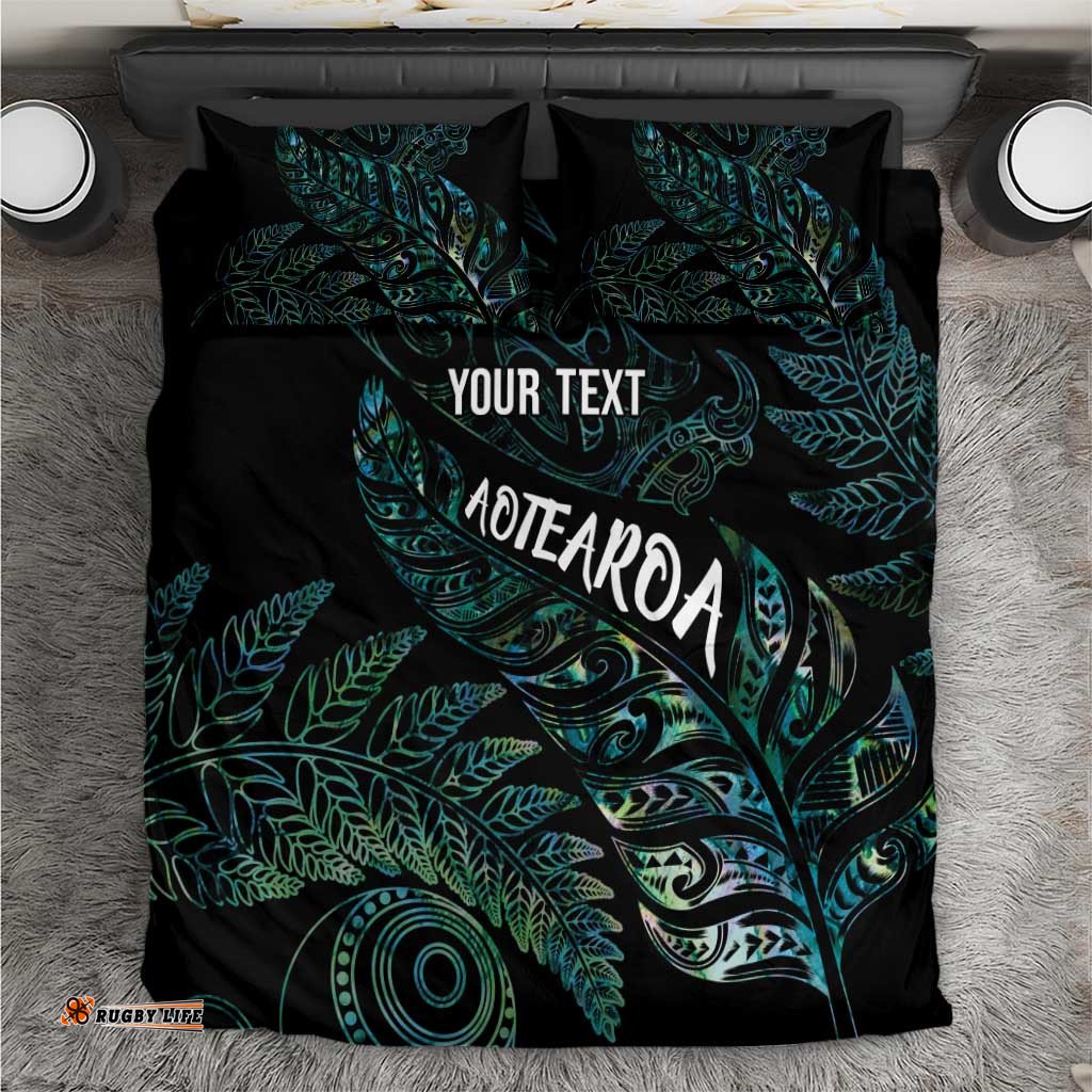 Aotearoa Personalized Lawn Bowls Maori Bedding Set New Zealand Paua Shell Tribal Silver Fern LT7