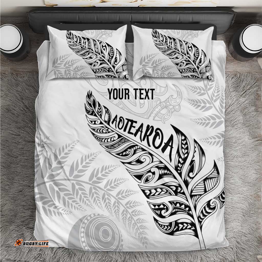 Aotearoa Personalized Lawn Bowls Maori Bedding Set New Zealand White Tribal Silver Fern LT7
