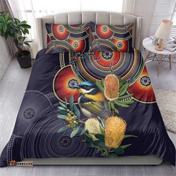Aussie Honeyeaters Banksia Flowers Bedding Set Aboriginal Dots Painting LT9