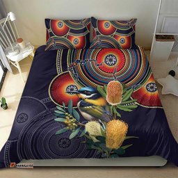 Aussie Honeyeaters Banksia Flowers Bedding Set Aboriginal Dots Painting LT9