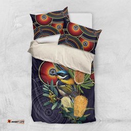 Aussie Honeyeaters Banksia Flowers Bedding Set Aboriginal Dots Painting LT9