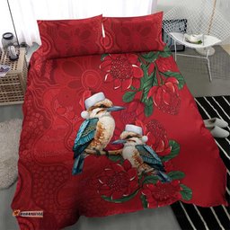 Aussie Kokaburra Waratah Christmas Bedding Set Aboriginal Dots Painting LT9
