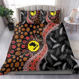 Aotearoa and Australia Bedding Set Maori Koru Ferns With Aboriginal Kangaroo LT03