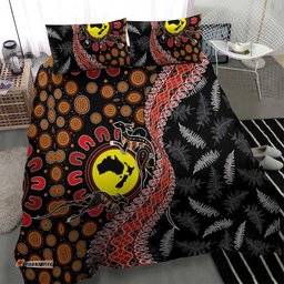 Aotearoa and Australia Bedding Set Maori Koru Ferns With Aboriginal Kangaroo LT03