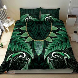 Aotearoa Pounamu Niho Bedding Set Silver Fern Mix Maori Pattern - Green LT14