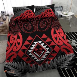 Aotearoa Kiwi Taniko Bedding Set Silver Fern With Maori Koru Pattern LT14