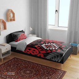 Aotearoa Kiwi Taniko Bedding Set Silver Fern With Maori Koru Pattern LT14