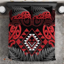 Aotearoa Kiwi Taniko Bedding Set Silver Fern With Maori Koru Pattern LT14