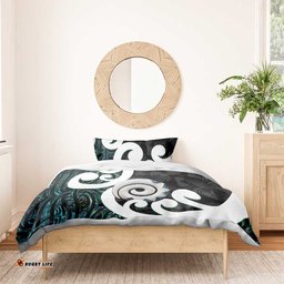 Aotearoa Koru Bedding Set Cyan Maori Paua Shell Mix Silver Fern LT14