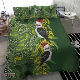 Aussie Kokaburra Golden Wattle Christmas Bedding Set Aboriginal Dots Painting Green Motif LT9