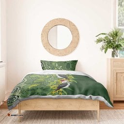 Aussie Kokaburra Golden Wattle Christmas Bedding Set Aboriginal Dots Painting Green Motif LT9
