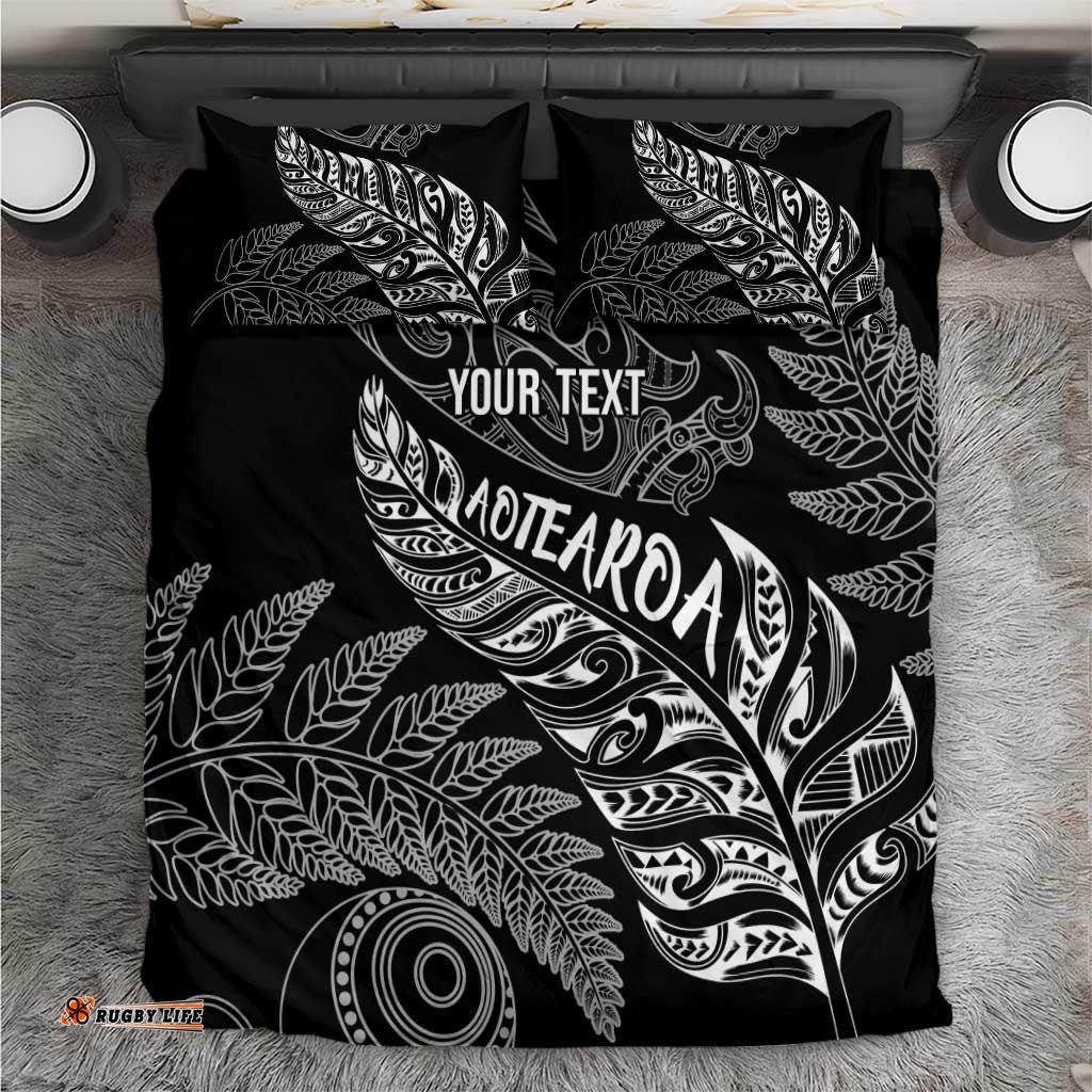 Aotearoa Personalized Lawn Bowls Maori Bedding Set New Zealand Black Tribal Silver Fern LT7