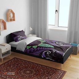 Aotearoa Pounamu Niho Bedding Set Silver Fern Mix Maori Pattern - Purple LT14