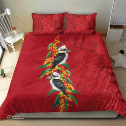 Aussie Kokaburra Golden Wattle Christmas Bedding Set Aboriginal Dots Painting Red Motif LT9