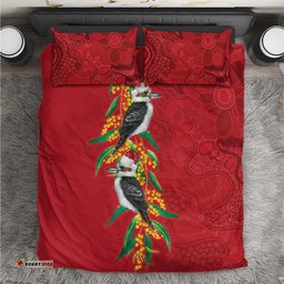 Aussie Kokaburra Golden Wattle Christmas Bedding Set Aboriginal Dots Painting Red Motif LT9