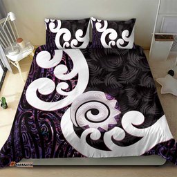 Aotearoa Koru Bedding Set Purple Maori Paua Shell Mix Silver Fern LT14