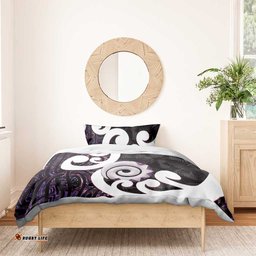 Aotearoa Koru Bedding Set Purple Maori Paua Shell Mix Silver Fern LT14