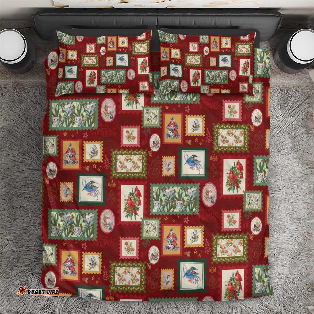 Aussie Birds Christmas La La Land Bedding Set Red Vintage Stamp Edition LT9