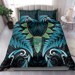 Aotearoa Pounamu Niho Bedding Set Silver Fern Mix Maori Pattern - Turquoise LT14