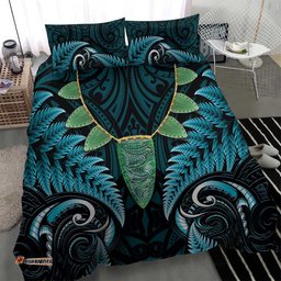 Aotearoa Pounamu Niho Bedding Set Silver Fern Mix Maori Pattern - Turquoise LT14