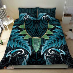 Aotearoa Pounamu Niho Bedding Set Silver Fern Mix Maori Pattern - Turquoise LT14