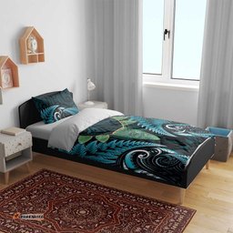 Aotearoa Pounamu Niho Bedding Set Silver Fern Mix Maori Pattern - Turquoise LT14
