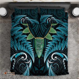 Aotearoa Pounamu Niho Bedding Set Silver Fern Mix Maori Pattern - Turquoise LT14