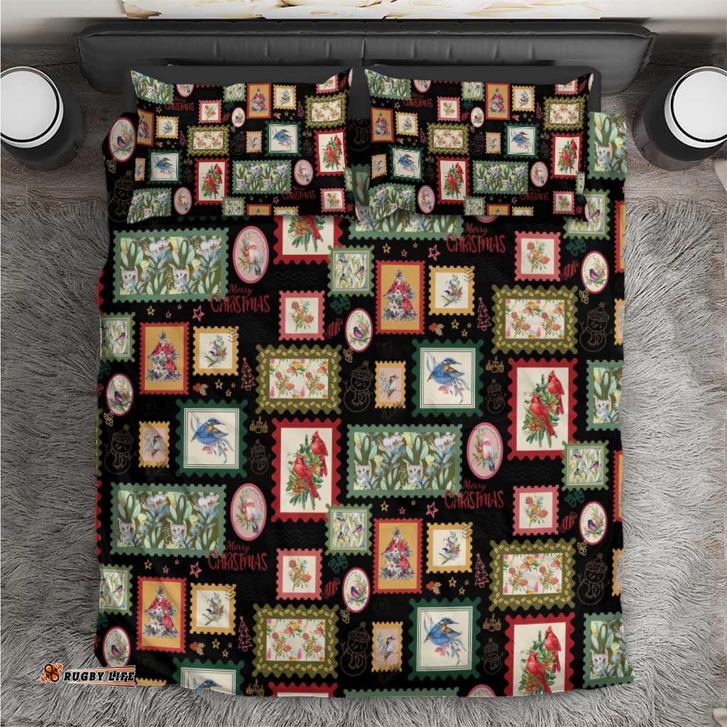 Aussie Birds Christmas La La Land Bedding Set Black Vintage Stamp Edition LT9