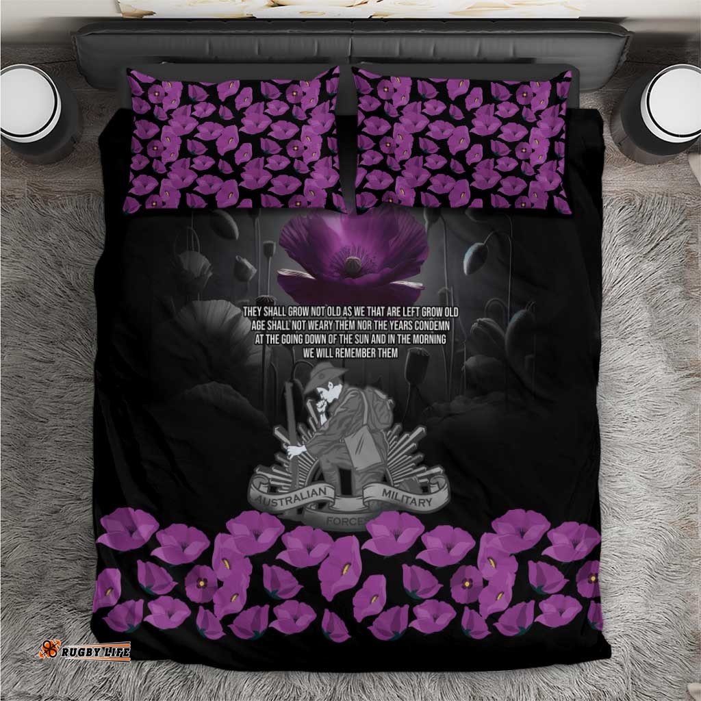 ANZAC Day Remembrance Bedding Set Purple Poppy We Will Remember Them LT9
