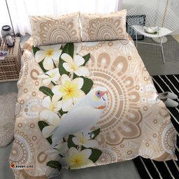 Australia Long-billed Corella Bedding Set Cacatua Tenuirostris Plumeria Aboriginal Art LT14